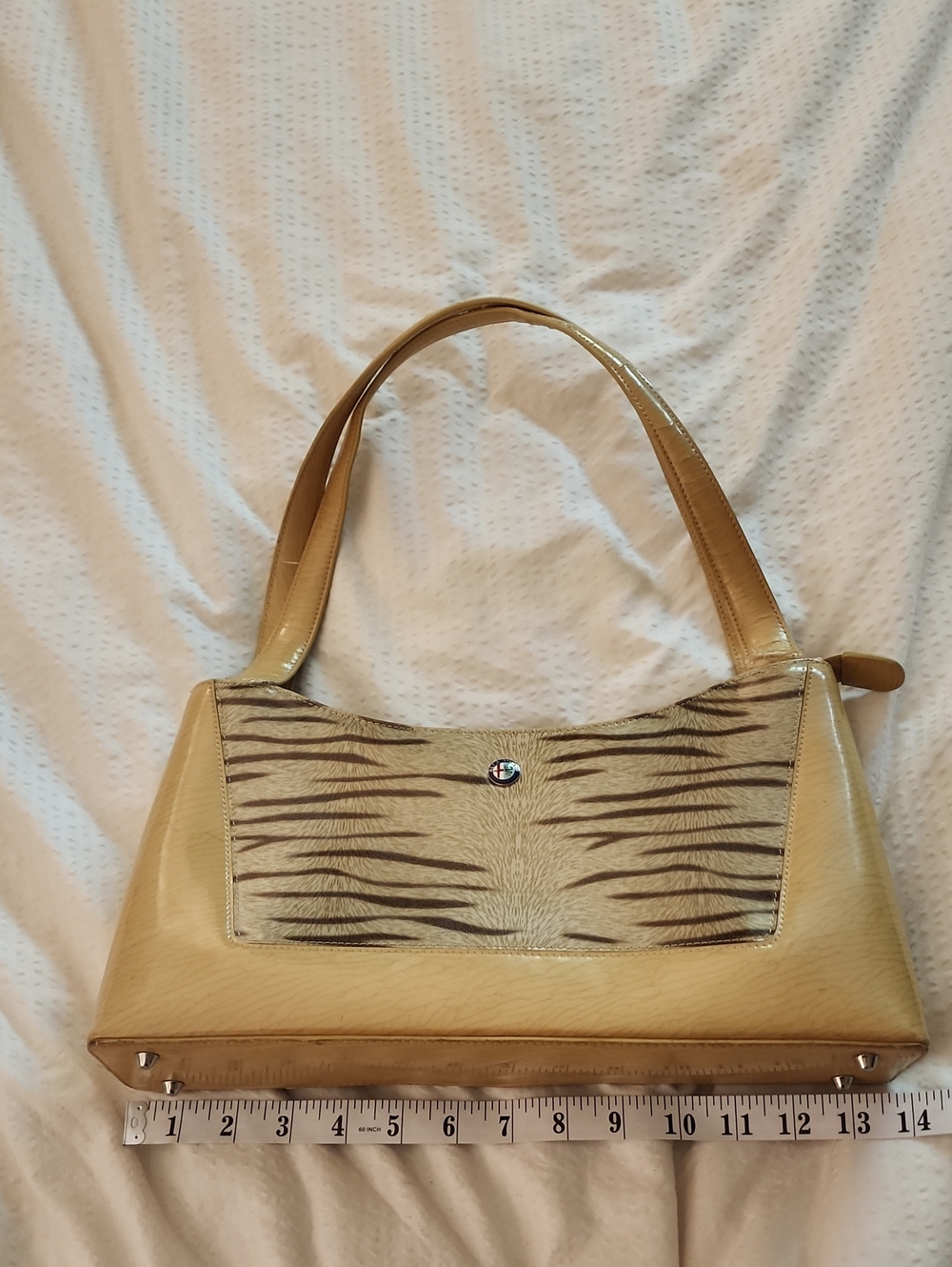 Alfa Romeo Beige Tiger-Print Shoulder Bag